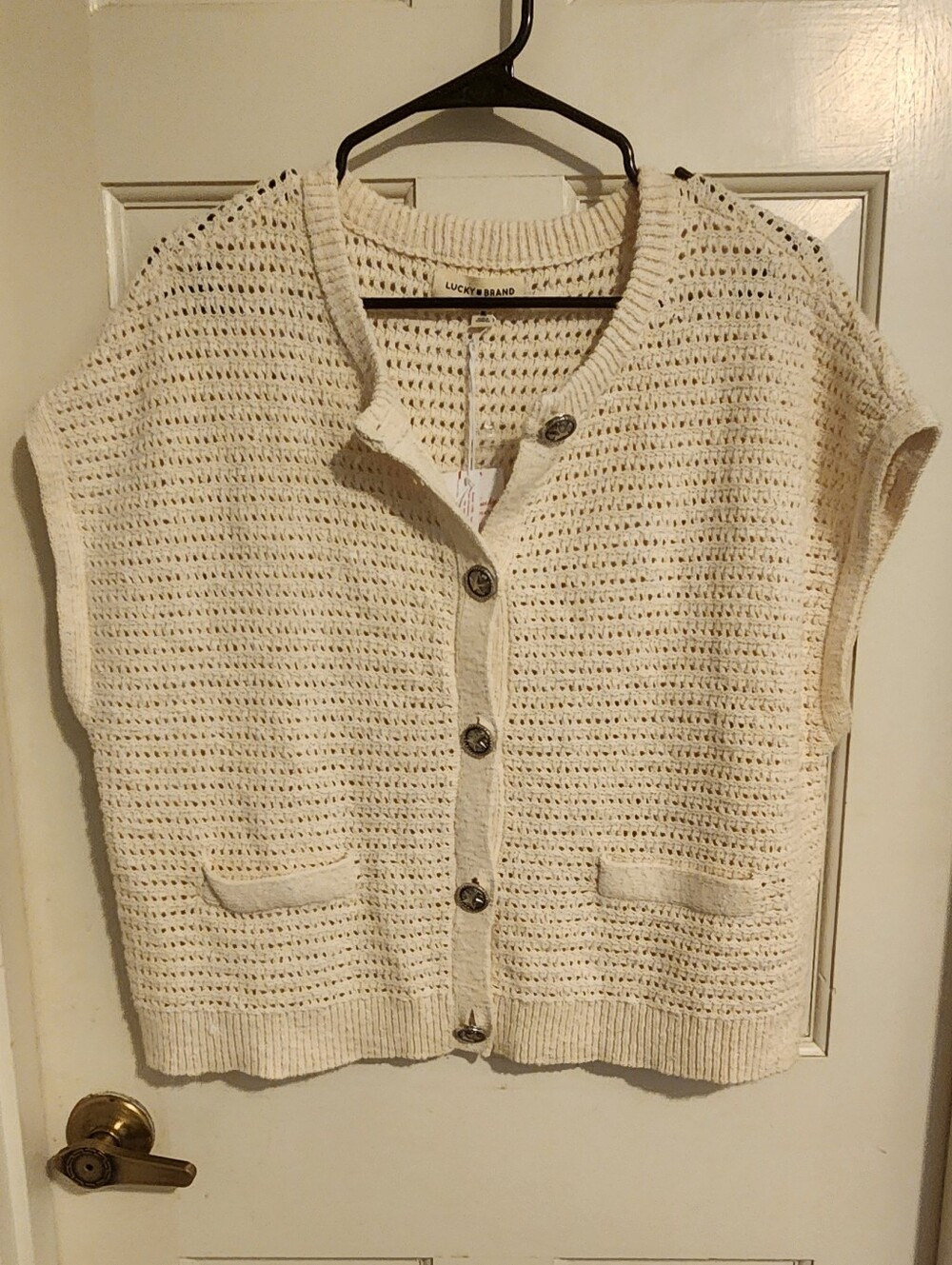 Lucky Brand Cream Knit Button-Front Sweater Vest, Size XL